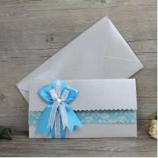 Wave Invitation with Ribbon Bow Wedding Card Customized Modern Invitation Card 